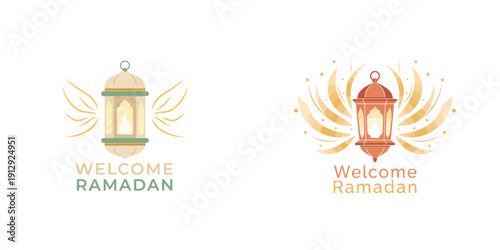 "Welcome Ramadan" greeting vector with simple design. Vektor, icon, set icon, minimalist, flat, illustration