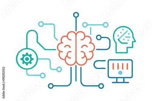 artificial intelligence line icon set brain on white background