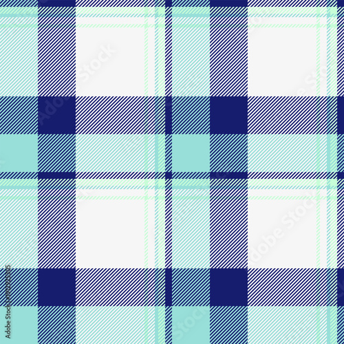 Suite textile seamless fabric, vogue texture check pattern. Repeat tartan background vector plaid in white and midnight blue colors.