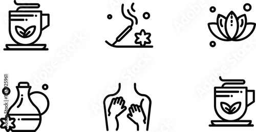 Collection of simple icons representing spa relaxation and wellness treatments