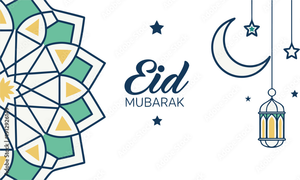 Fototapeta premium Eid Mubarak greeting background with Islamic geometric pattern vector illustration, easily editable.