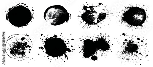 Black grungy paintbrush strokes collection with distressed splashes stains scratch. vector decorative banner template graphic background design set.