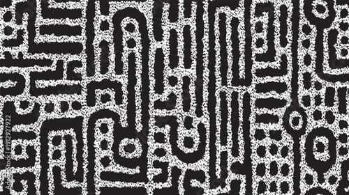 A flawless pattern vector background consisting of dots and lines arranged in a rhythmic pattern, forming an abstract code appearance.