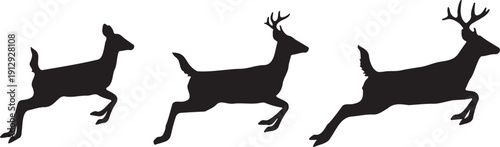 Set of 3 Running Deer Silhouettes Vector