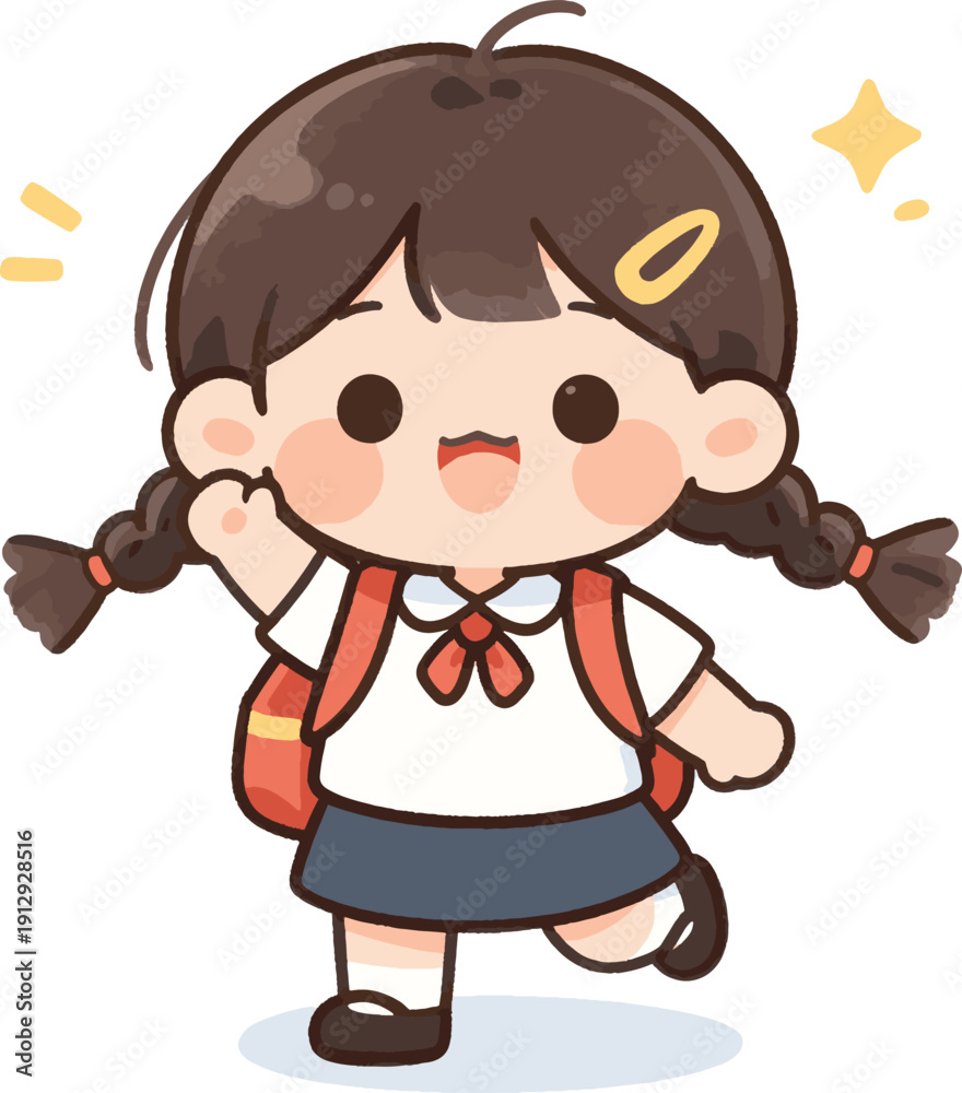 Fototapeta premium Cute School Girl with Backpack