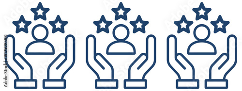 Customer loyalty blue outline icon set vector illustration design, modern business symbols representing retention, rewards programs, user engagement, client satisfaction, marketing strategy, and 