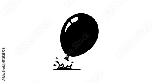 A black balloon depicted with a splash effect underneath, suggesting a soft landing or bounce on a surface.