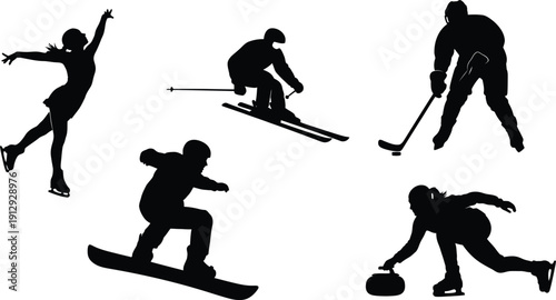 Dynamic Winter Sports Athlete Silhouettes Collection - Action Poses for Olympic Games Design