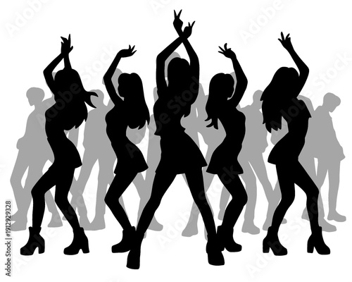 silhouette of female idol group dancing, vector illustration
