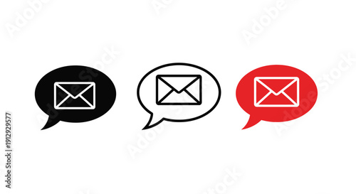 Contact us icons black white and red email speech bubbles