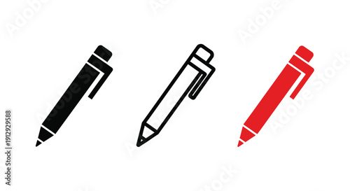 Three pens in varying colors and styles are displayed on a white background