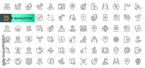 Navigation, location, GPS elements -  thin line web icon set. Outline icons collection. Simple vector illustration.