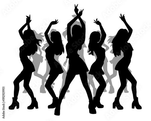 silhouette of a beautiful female idol group dancing, vector illustration
