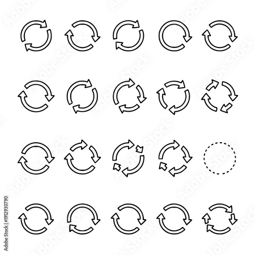 Circular Rotation and Reload Arrow Line Icons Set – Editable Stroke Loading and Redo Symbols Vector