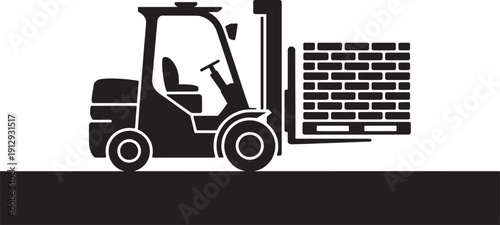 Black silhouette of forklift with pallet industrial