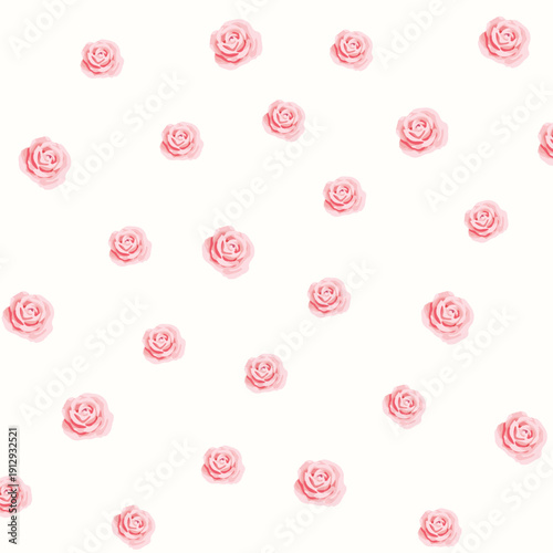 Romantic Pink Rosebud Micro Pattern on White Background for Vintage Cottage Textiles