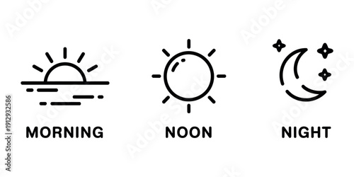 Day and Night Vector Icons Set Sunrise Sun Moon Stars Time of Day Illustration