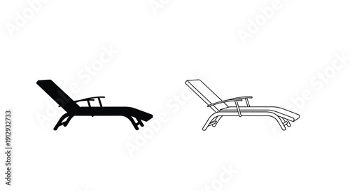 Two lounge chairs one a stark black shape depicted in minimalist silhouette