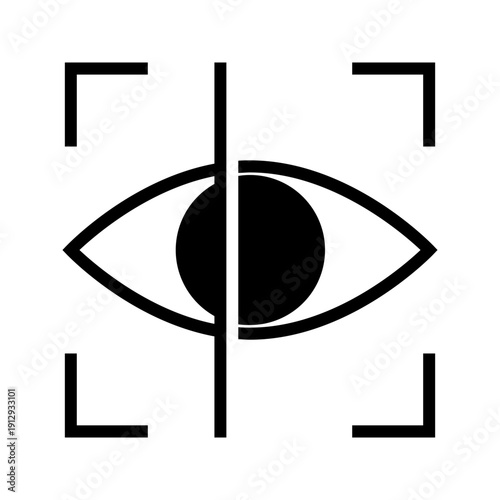 Eye scan icon with focus frame representing biometric identification, facial recognition, and security technology.