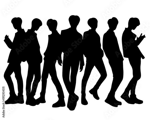 Silhouette of a group of handsome men standing, vector illustration.
