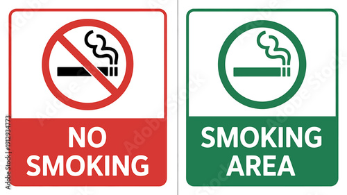 No smoking signs and smoking area signs for public places