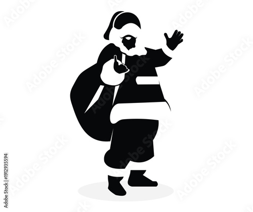 Silhouette of Santa Claus bringing Christmas gifts icon