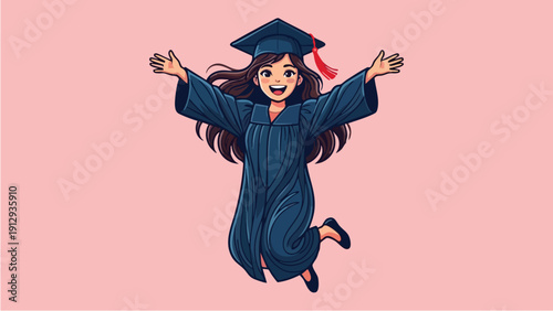 Joyful Graduate Student Celebrating Academic Achievement with a Leap.