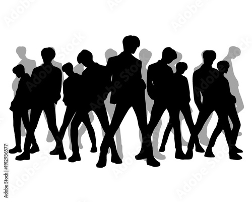silhouette of handsome male idol group dancing, vector illustration

