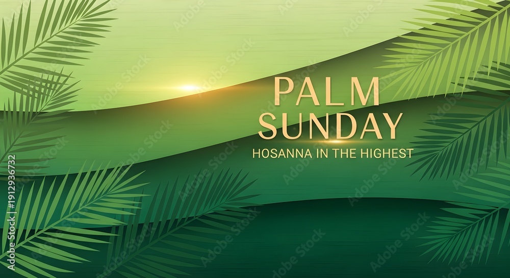 Obraz premium Palm sunday illustration green leaves and text graphic design religious concept