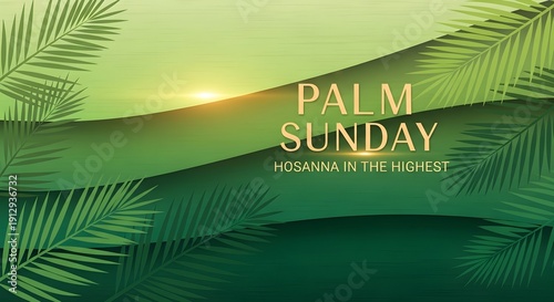 Palm sunday illustration green leaves and text graphic design religious concept
