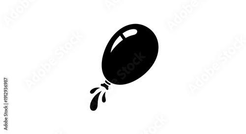 A black silhouette of a deflating balloon with liquid drops escaping from its opening.
