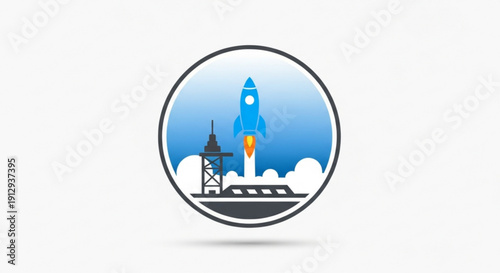 Rocket launch from a spaceport with a blue sky and clouds symbolizing innovation and exploration in space technology