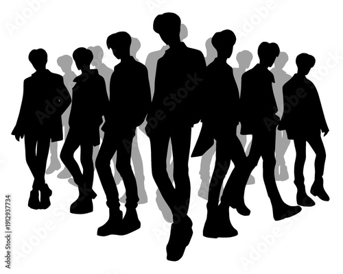 silhouette of handsome male idol group, cool male standing pose
