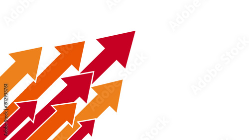 赤とオレンジの矢印が力強く上昇する様子は、ビジネスにおける情熱や目標達成への強い意志を表現しています。メキメキと音を立てて成長するような勢いがあり、コンペやプレゼンの資料で活力を与えるアクセントとして最適です。
