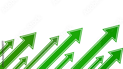鮮やかな青と緑の矢印が右肩上がりに伸びていく様子を描いています。グングンと目標に向かって突き進む勢いが感じられ、ビジネスにおける成功や輝かしい未来への飛躍を象徴しています。前向きな成長を表現するのに最適です。