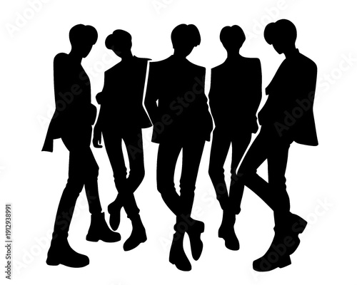 silhouette of male idol group, collection of handsome men, vector illustration isolated on white background
