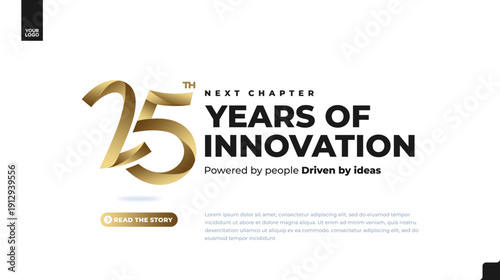 25th anniversary gold corporate banner with luxury minimal number design on light background