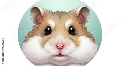 Cute Hamster Face Close-up on Blue Background, Isolated, Digital Art