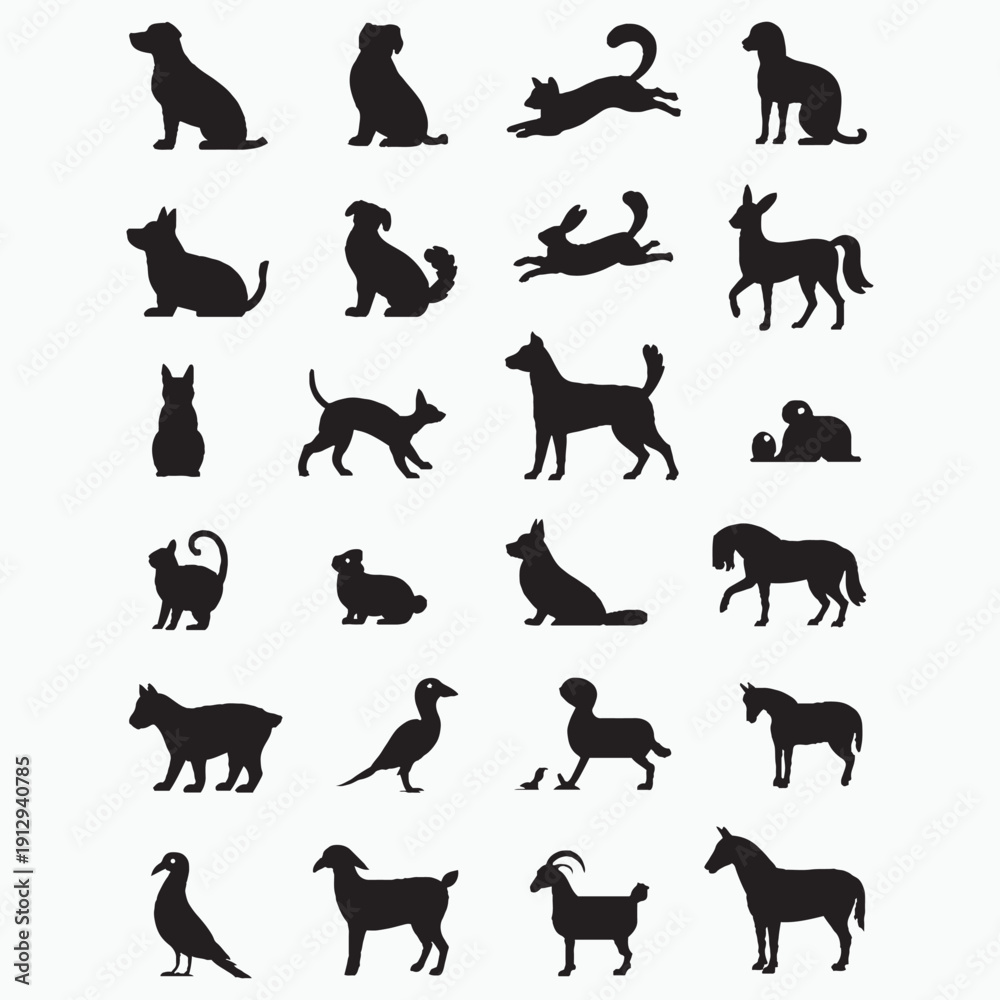Obraz premium Domestic Pet Silhouette Bundle – 30 Cute Animal SVG EPS PNG Vector Designs