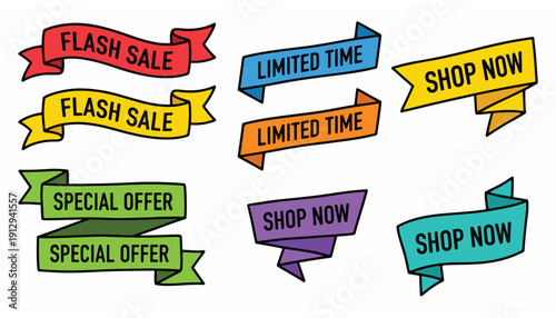 Collection of Banners and Ribbons for Sales and Promotions