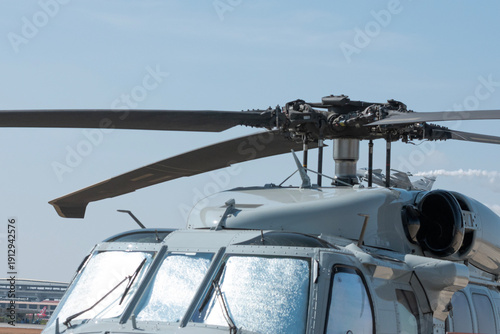 Helicopter rotor blades on technology background
