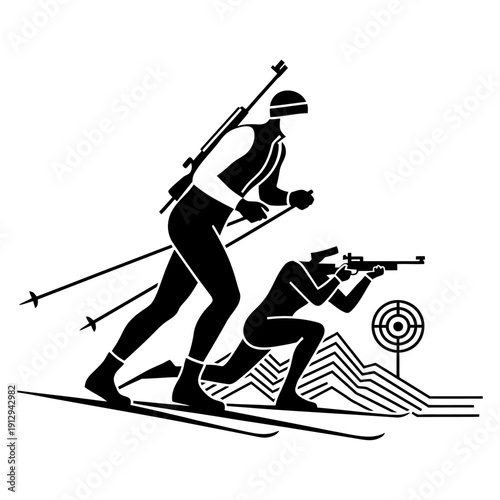 Biathlon silhouette illustrator with white background
