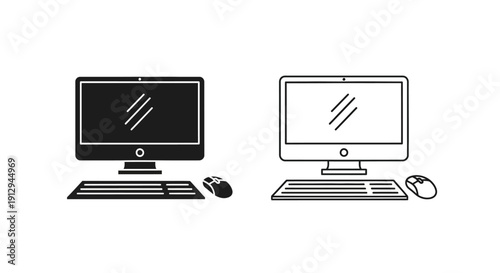 Desktop computers, computer setup, office equipment, workstation, business setup Vector
