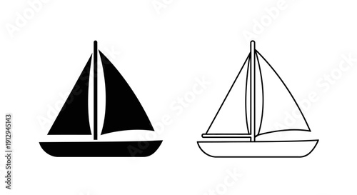 Two simple sailboats, minimalist line art, vector illustration, black and white Vector