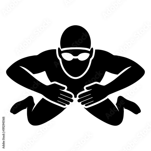 Front View Symmetrical Black Icon of a Swimmer Performing Breaststroke