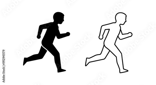 Two silhouette runners, one black and one white, running side by side Vector
