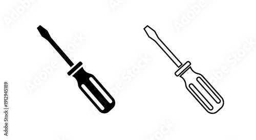 Screwdriver icon set, flat design, minimalist, vector illustration, tool icon, black Vector