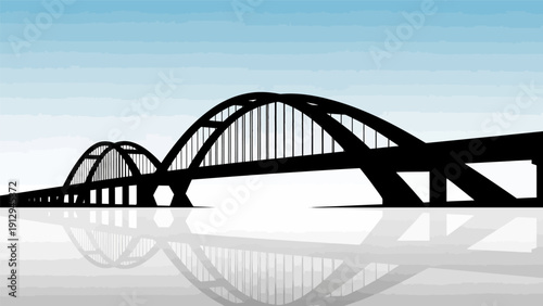 Black Silhouette of Railway Bridge Illustration.