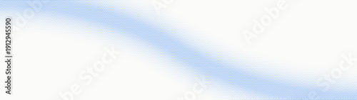 Classic halftone retro style graphic pattern curved border ultra wide 32:9 aspect ratio white blue vector abstract background. Half tone dots panoramic ultrawide translucent design element