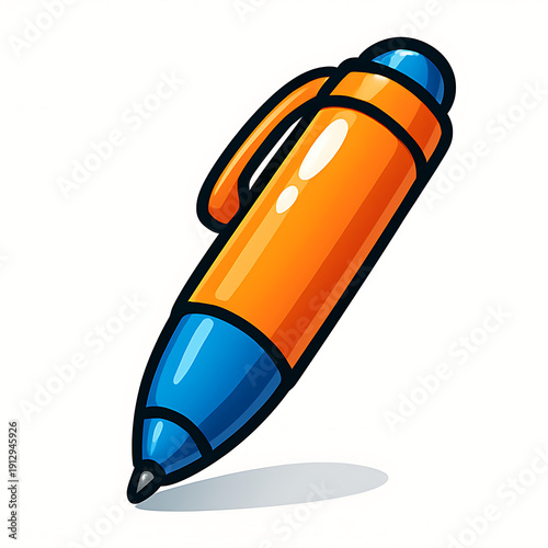 Orange and Blue Ballpoint Pen Illustration.